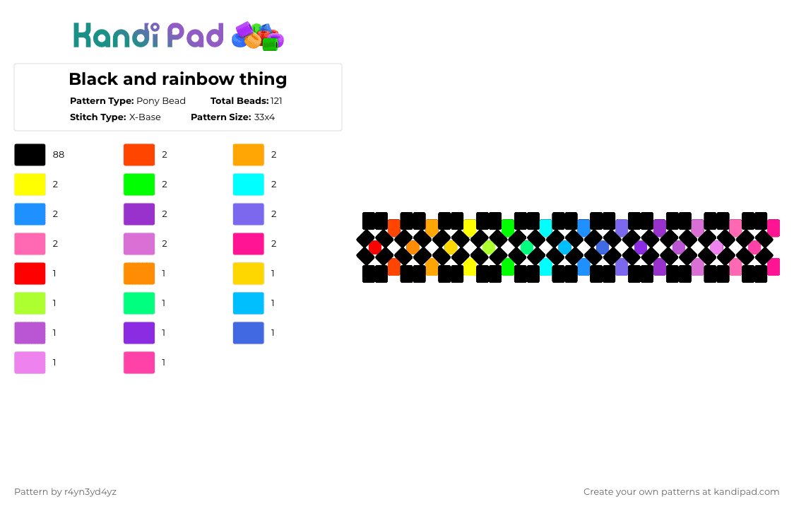 Black and rainbow thing - Pony Bead Pattern by r4yn3yd4yz on Kandi Pad - black,light blue,pink,rainbow,colorful,x base,gradient,cuff