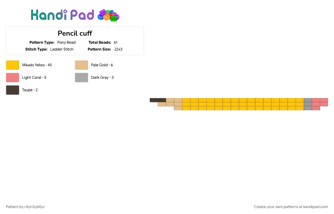 Pencil cuff - Pony Bead Pattern by r4yn3yd4yz on Kandi Pad - school, stationary, supplies, yellow