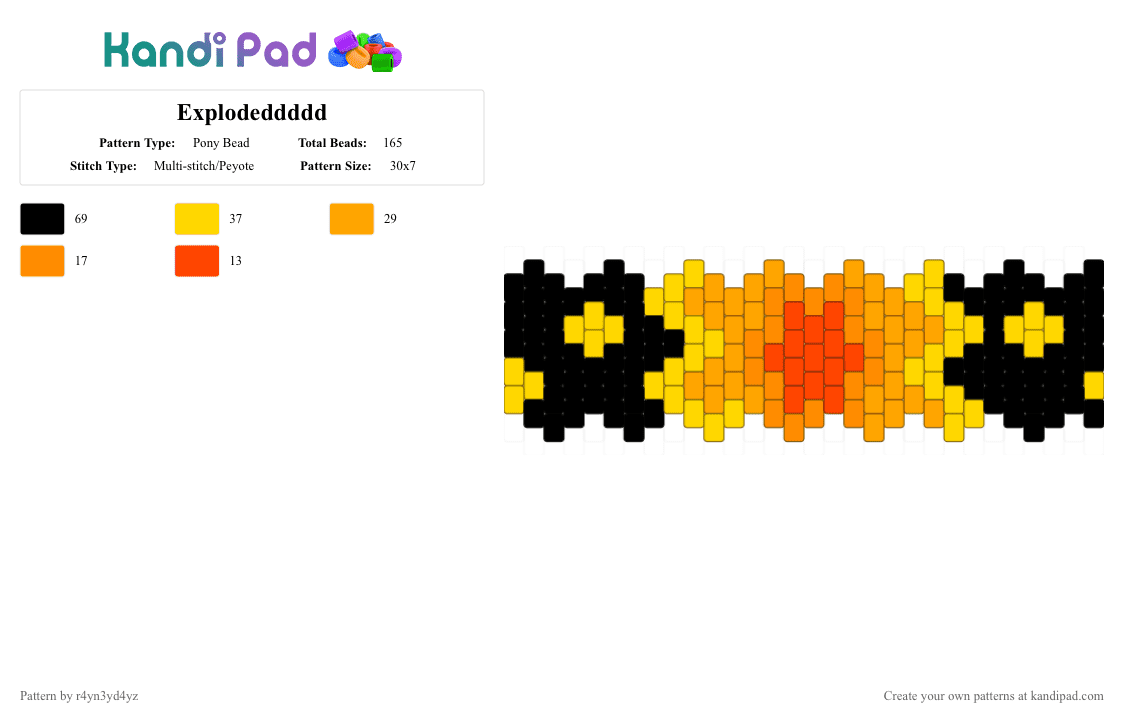 Explodeddddd - Pony Bead Pattern by r4yn3yd4yz on Kandi Pad - yellow,orange