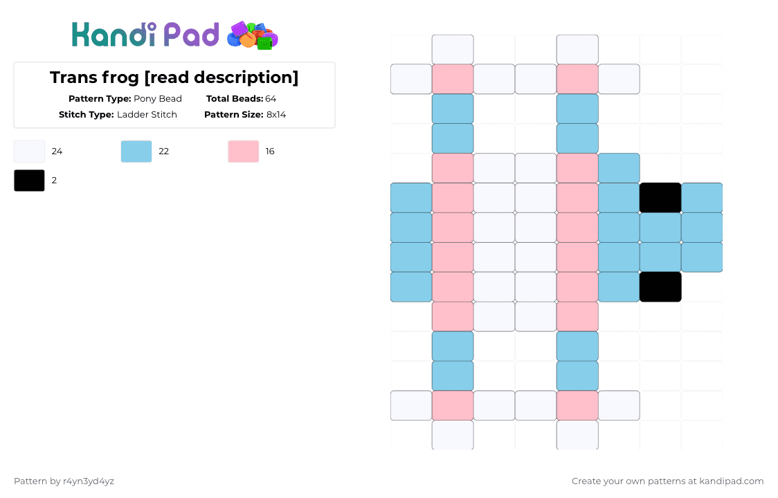 Trans frog [read description] - Pony Bead Pattern by r4yn3yd4yz on Kandi Pad - light blue,pink