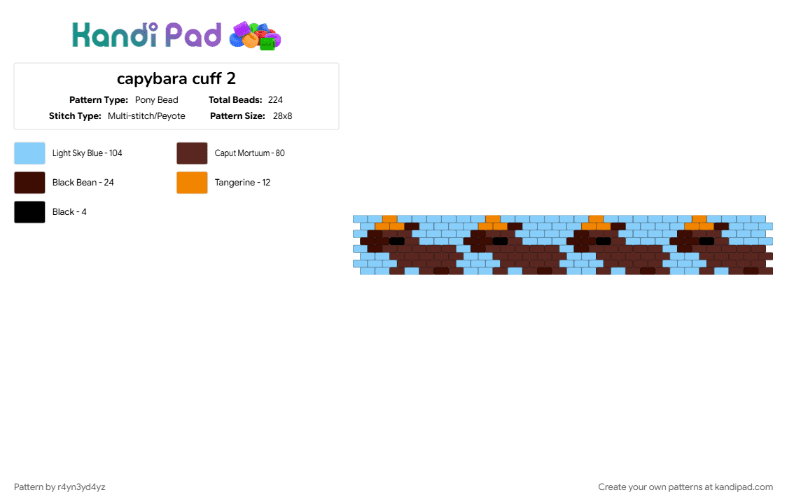 walking capybaras with oranges on their heads - Pony Bead Pattern by r4yn3yd4yz on Kandi Pad - animal, blue, brown, cute, food, fruit, light blue, mammal