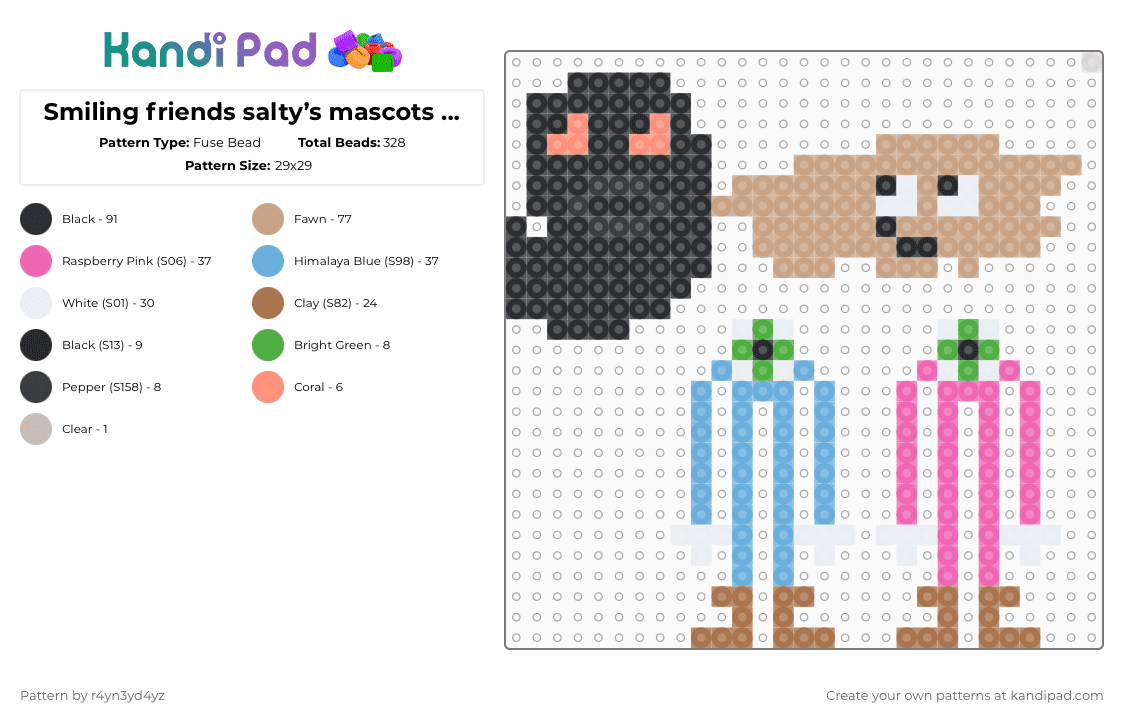 Smiling friends salty’s mascots part 2 - Fuse Bead Pattern by r4yn3yd4yz on Kandi Pad - beige,pink,light blue