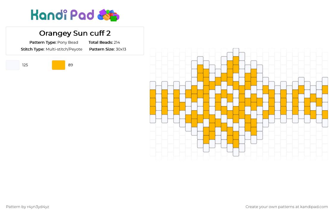 Orange sun peytote cuff 2 - Pony Bead Pattern by r4yn3yd4yz on Kandi Pad - white,orange,whimsical,nature,twee
