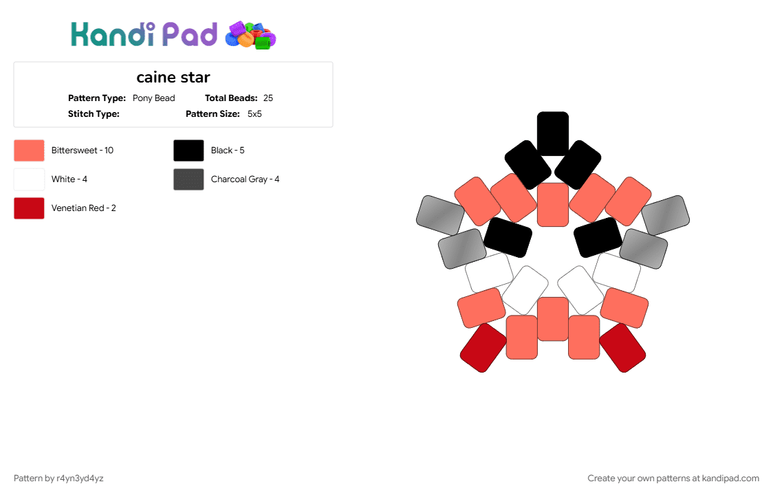 caine star tadc - Pony Bead Pattern by r4yn3yd4yz on Kandi Pad - red