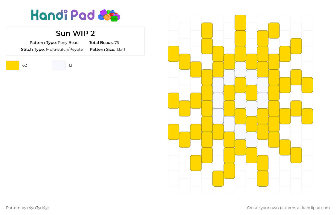 Yellow Sun peytote charm 1 - Pony Bead Pattern by r4yn3yd4yz on Kandi Pad - yellow,nature,whimsical,twee