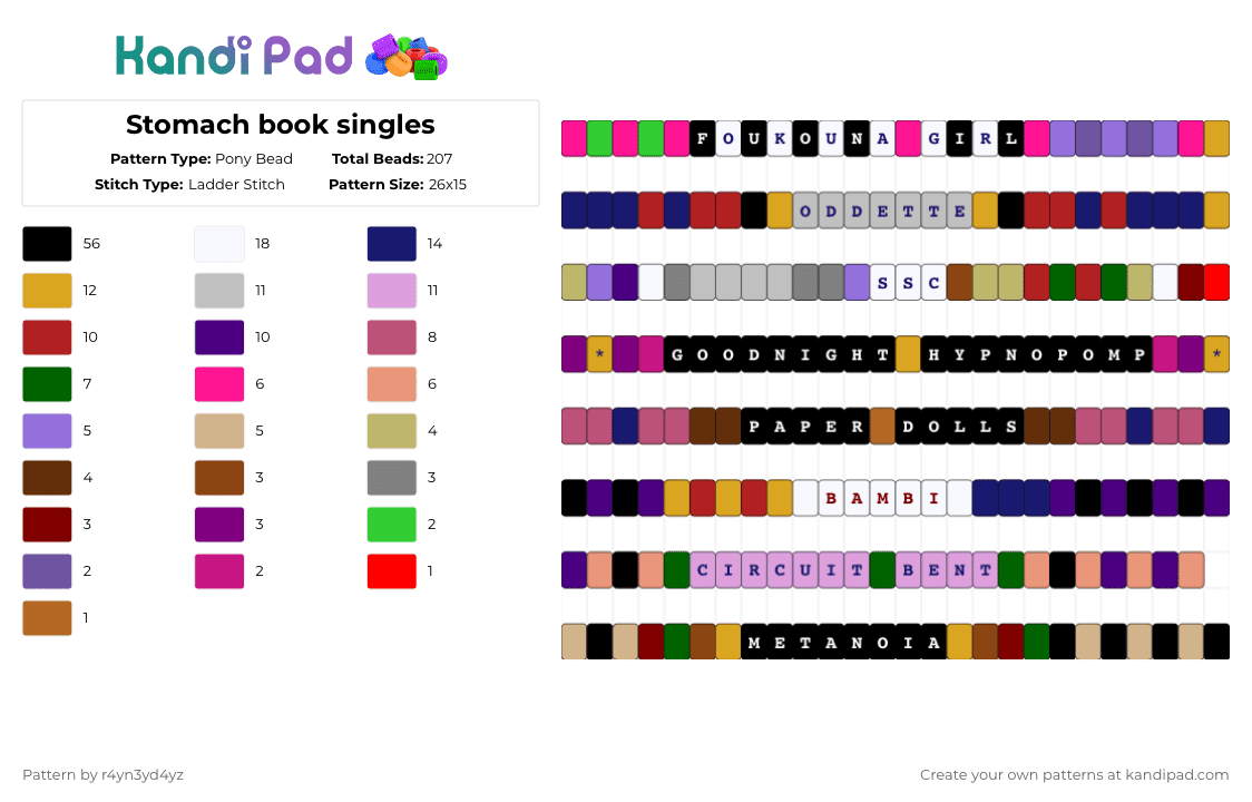 Stomach book singles - Pony Bead Pattern by r4yn3yd4yz on Kandi Pad - pink,purple,red,colorful