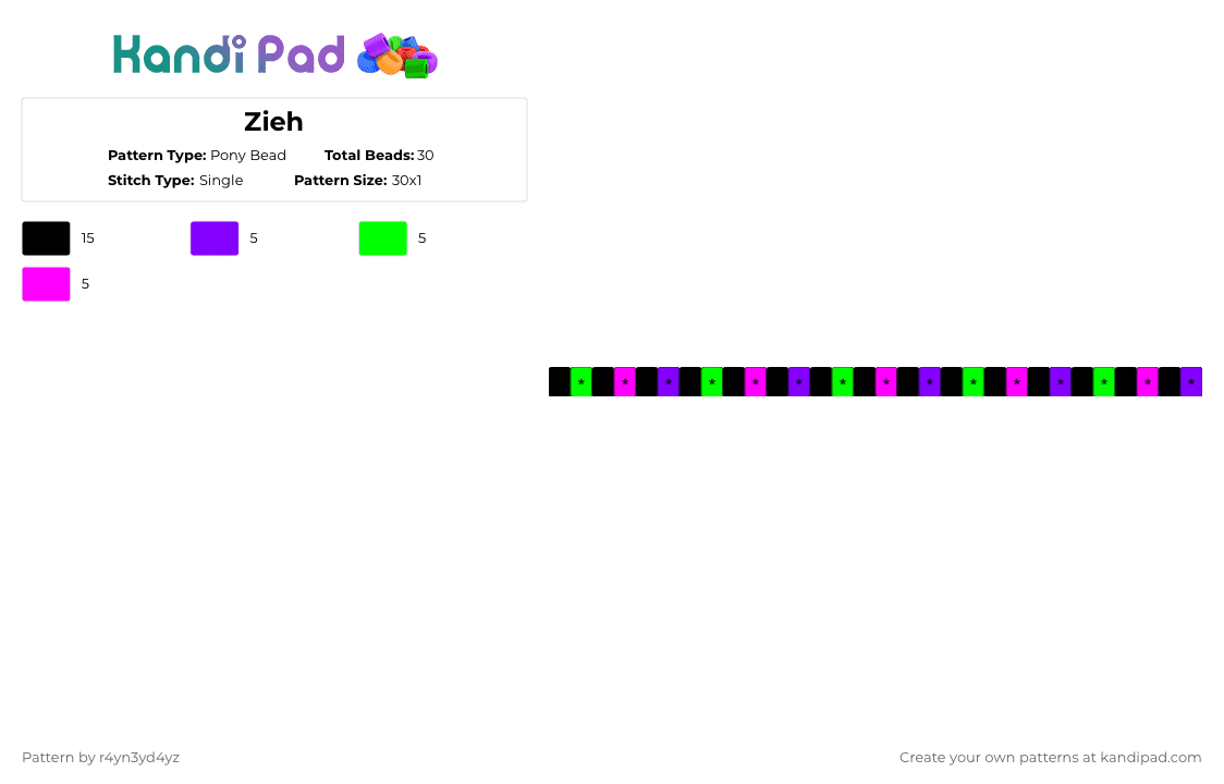Green, purple, pink and black star single - Pony Bead Pattern by r4yn3yd4yz on Kandi Pad - purple,green,pink,scene,black,neon,single,star