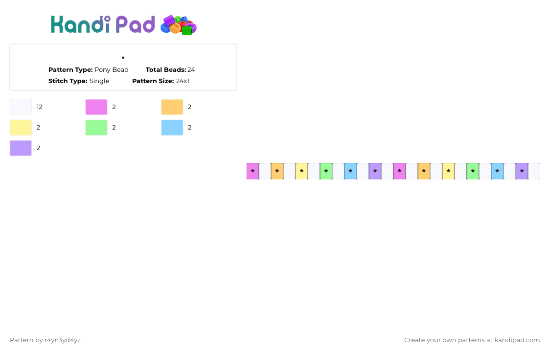 Pastel rainbow and white star single - Pony Bead Pattern by r4yn3yd4yz on Kandi Pad - white,pink,yellow,colorful,pastel,rainbow,cute,single