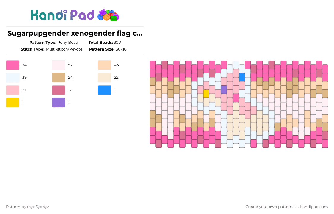 Sugarpupgender xenogender flag cuff requested by @ marsbarbunny - Pony Bead Pattern by r4yn3yd4yz on Kandi Pad - pink,beige