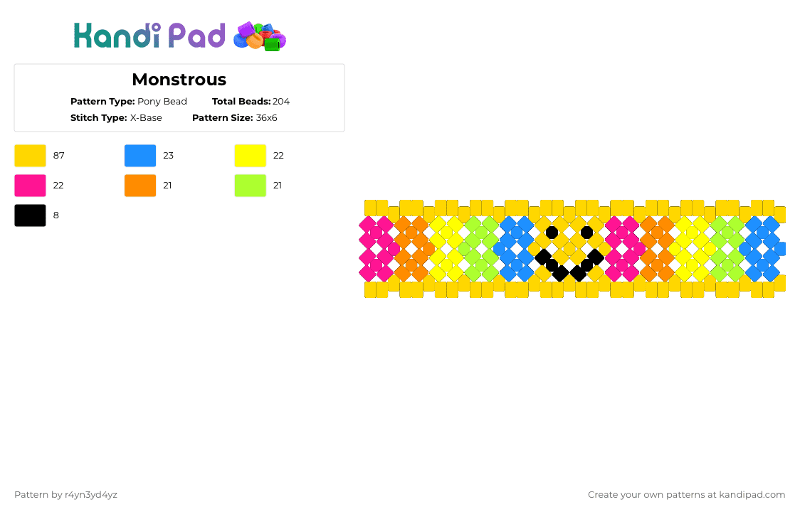 Monstrous smile - Pony Bead Pattern by r4yn3yd4yz on Kandi Pad - yellow,rainbow,colorful,kidcore,dreamcore,weirdcore,smile,x base,decora