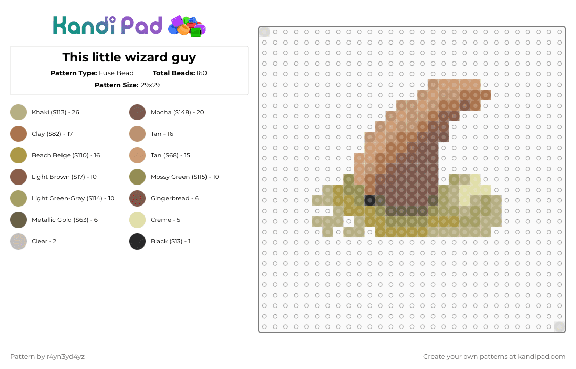 This little wizard guy - Fuse Bead Pattern by r4yn3yd4yz on Kandi Pad - beige,tan