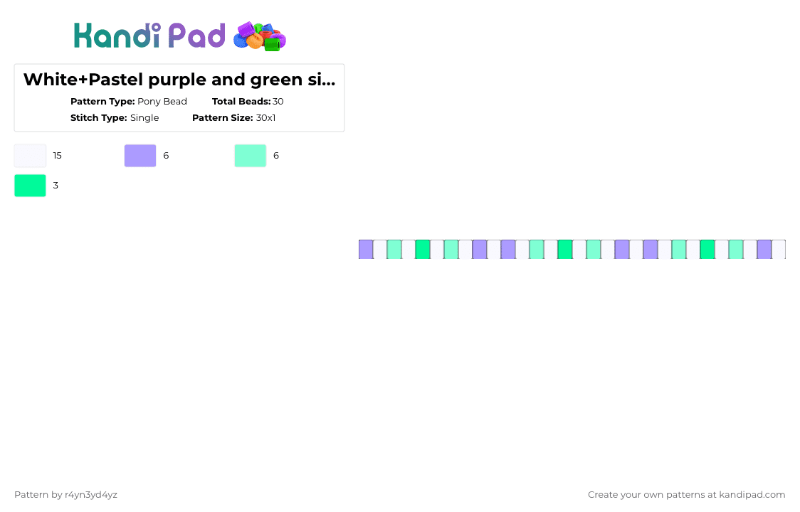 White+Pastel purple and green single - Pony Bead Pattern by r4yn3yd4yz on Kandi Pad - pink,teal,pastel,purple,green,white,single,alien cat gender,kandi,bracelet