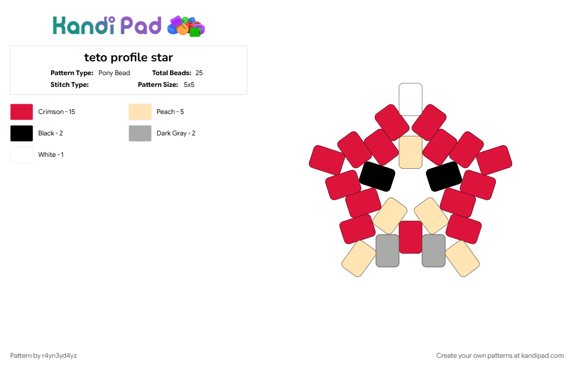 teto profile star - Pony Bead Pattern by r4yn3yd4yz on Kandi Pad - beige, music, red, song, star, teto, utauloid, vocaloid