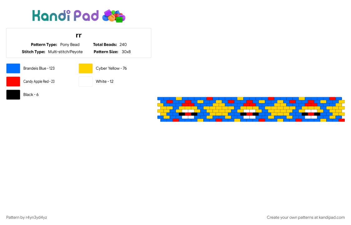 clown face cuff with stars and dots - Pony Bead Pattern by r4yn3yd4yz on Kandi Pad - blue, clowncore, primary colors, red, yellow
