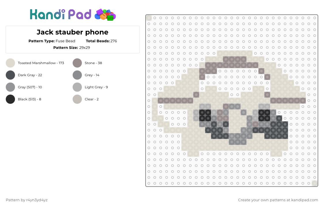 Jack stauber phone - Fuse Bead Pattern by r4yn3yd4yz on Kandi Pad - beige,gray