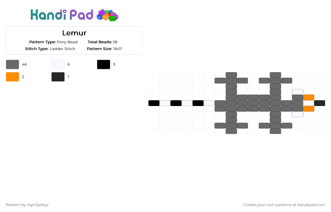 Lemur - Pony Bead Pattern by r4yn3yd4yz on Kandi Pad - gray