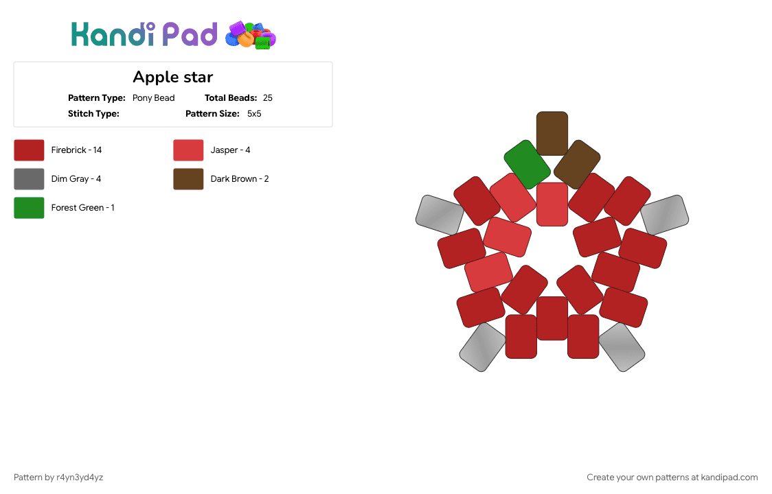 Apple star - Pony Bead Pattern by r4yn3yd4yz on Kandi Pad - food, fruit, nature, red, sweet