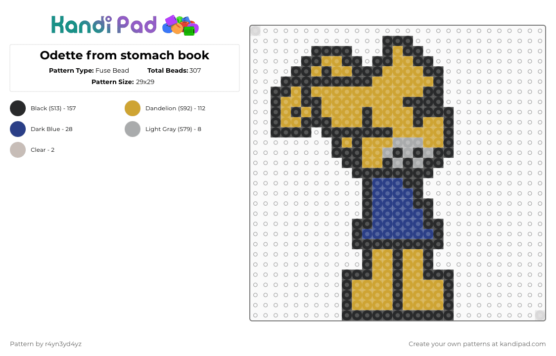 Odette from stomach book - Fuse Bead Pattern by r4yn3yd4yz on Kandi Pad - black,orange