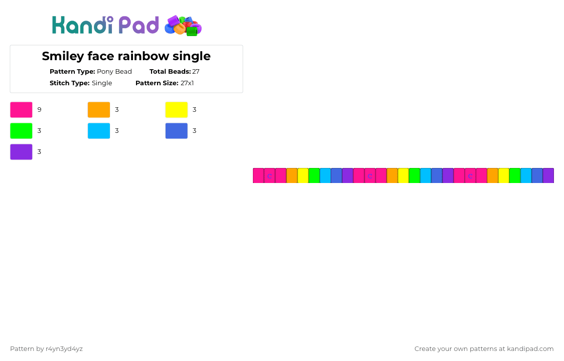 Smiley face rainbow single - Pony Bead Pattern by r4yn3yd4yz on Kandi Pad - pink