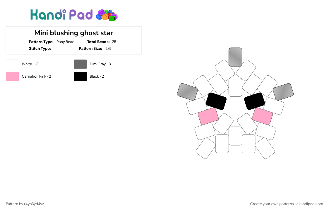 Mini blushing ghost star - Pony Bead Pattern by r4yn3yd4yz on Kandi Pad - gray, halloween, holiday, pink, white