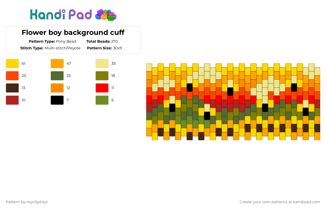 Flower boy background cuff - Pony Bead Pattern by r4yn3yd4yz on Kandi Pad - yellow,orange,red,gold,tyler the creator,flower boy,music,album,cuff,sunset,hip hop,rapper