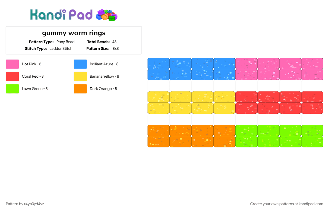 gummy worm rings - Pony Bead Pattern by r4yn3yd4yz on Kandi Pad - candy, colorful, food, light blue, orange, rainbow, sour, sweet, tasty, yellow, yummy