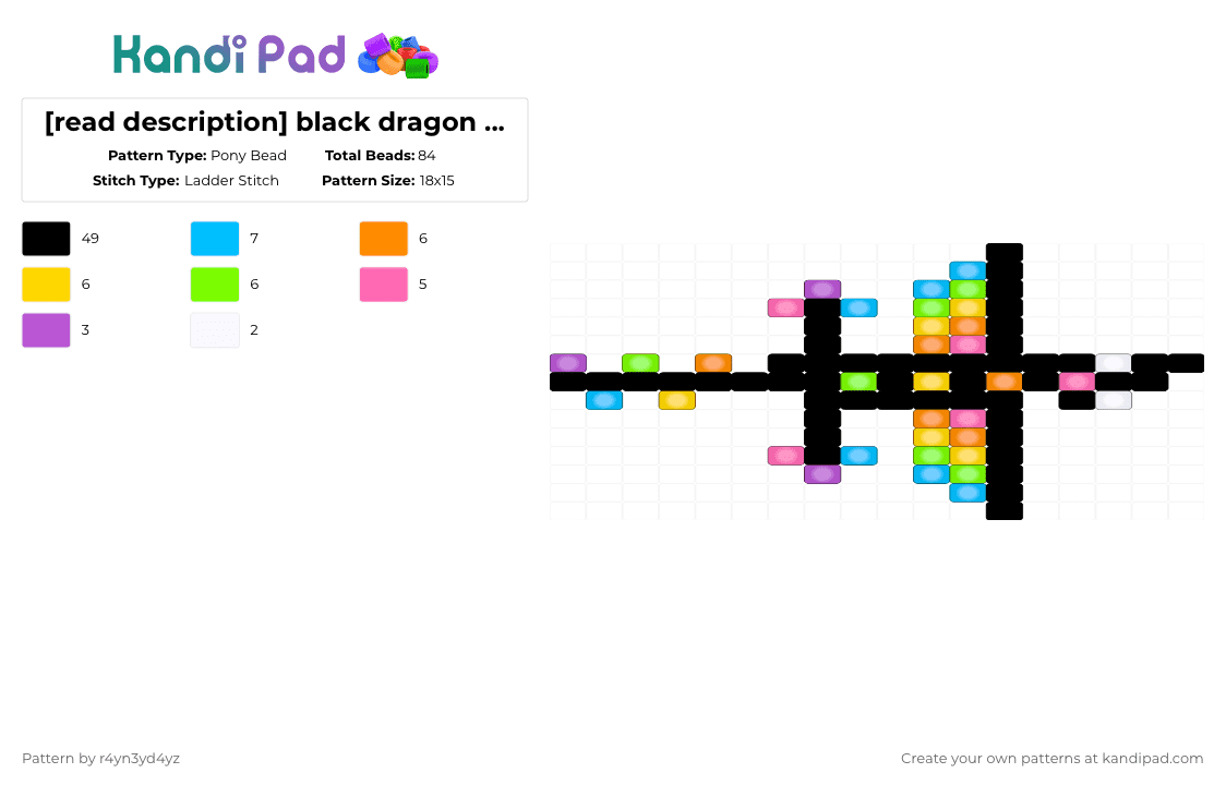 [read description] black dragon with rainbow glowing accents - Pony Bead Pattern by r4yn3yd4yz on Kandi Pad - black,pink,light blue