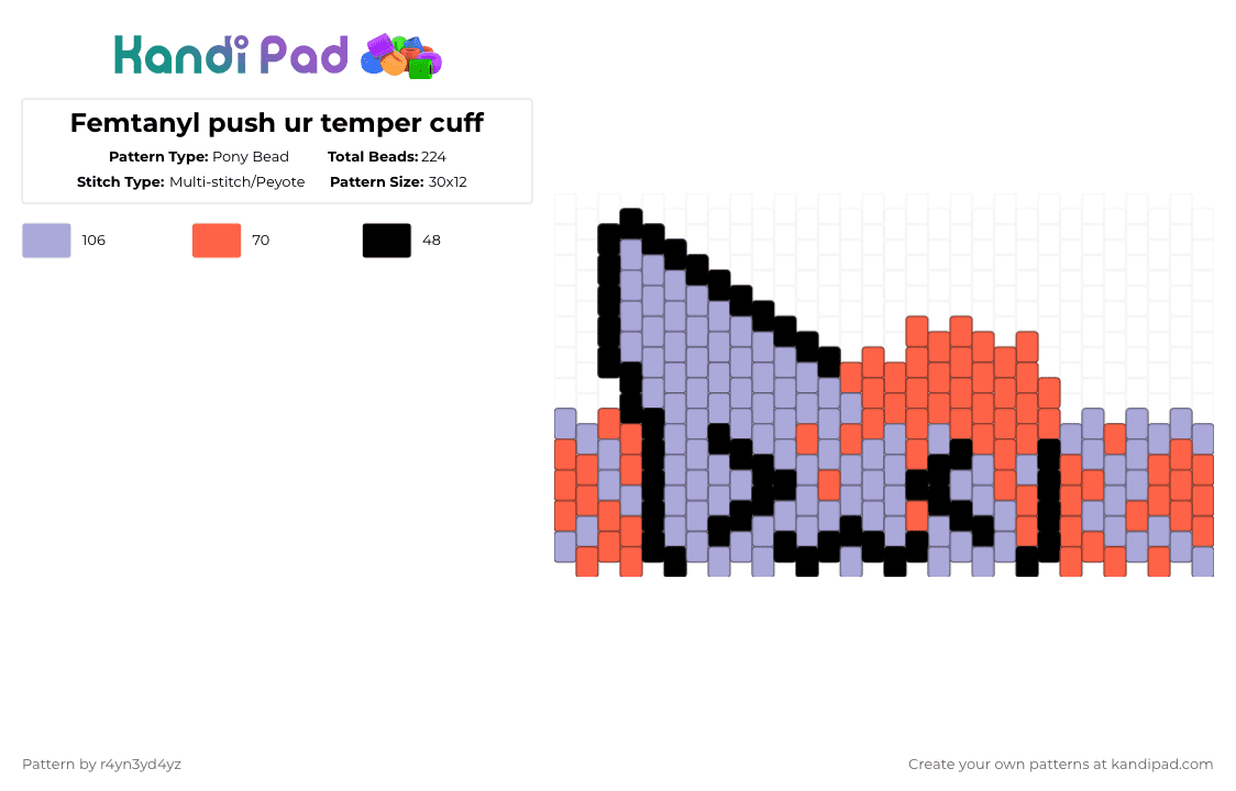 FEMTANYL PUSH UR T3MPRR CUFF - Pony Bead Pattern by r4yn3yd4yz on Kandi Pad - pink,red,music,spooky,femtanyl,token,gore,blood,push ur temper,cuff