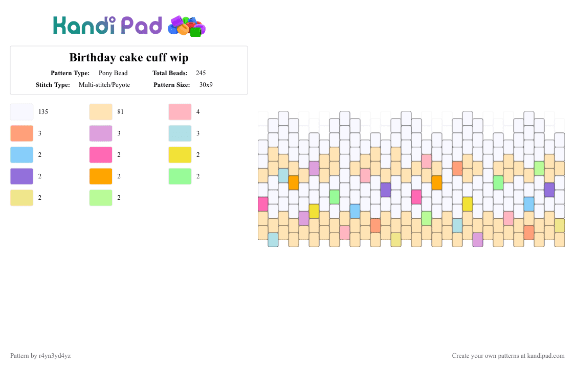 Birthday cake cuff - Pony Bead Pattern by r4yn3yd4yz on Kandi Pad - white,beige