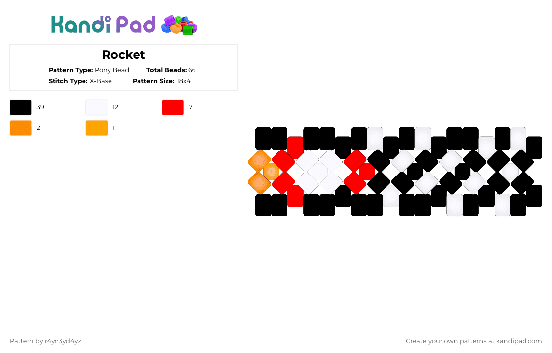Rocket cuff - Pony Bead Pattern by r4yn3yd4yz on Kandi Pad - black,white,red,orange,space,x base,cuff,rocket,star,galaxy,universe,glow