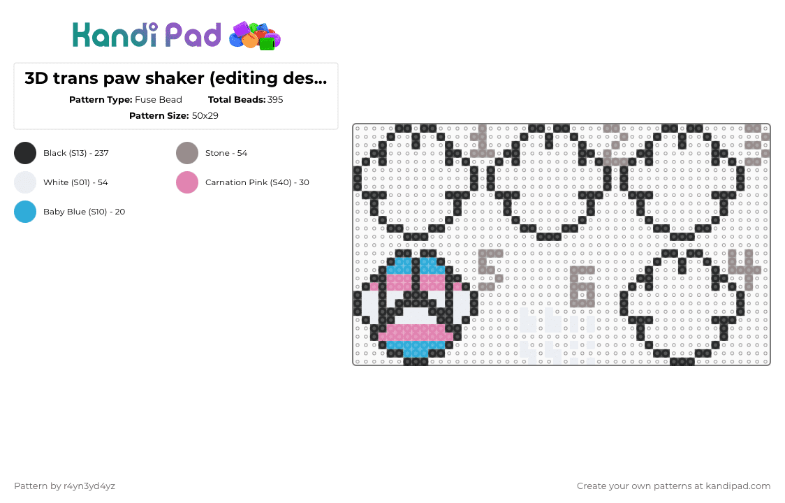 3D trans paw shaker (editing description atm) - Fuse Bead Pattern by r4yn3yd4yz on Kandi Pad - black,gray