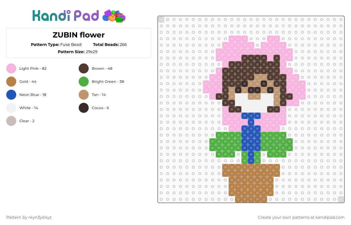 Zubin flower from tally hall - Fuse Bead Pattern by r4yn3yd4yz on Kandi Pad - pink,brown,tan