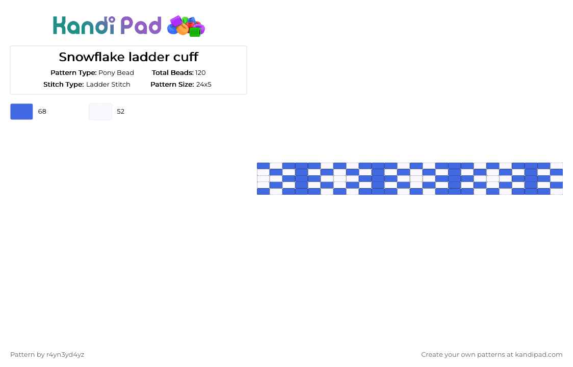 Snowflake ladder cuff - Pony Bead Pattern by r4yn3yd4yz on Kandi Pad - blue, chrismas, holiday, snow, white, winter