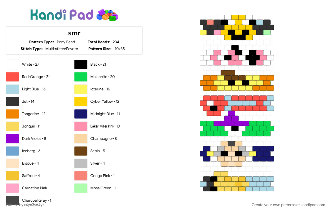 smiling friends character rings - Pony Bead Pattern by r4yn3yd4yz on Kandi Pad - adult swim, allan, charlie, colorful, glep, pim, purple, show, small, teal, yellow