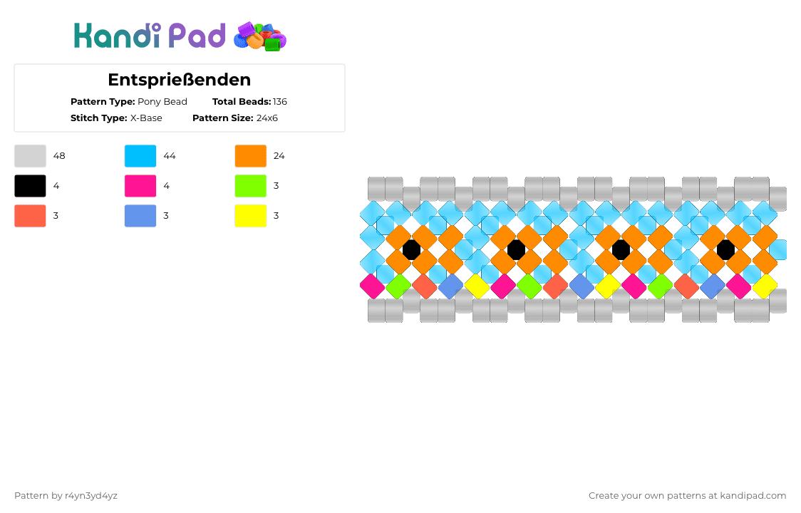 Goldfish bowl cuff - Pony Bead Pattern by r4yn3yd4yz on Kandi Pad - orange,light blue,cute,animal,kidcore,colorful,fish,x base,cuff,clear