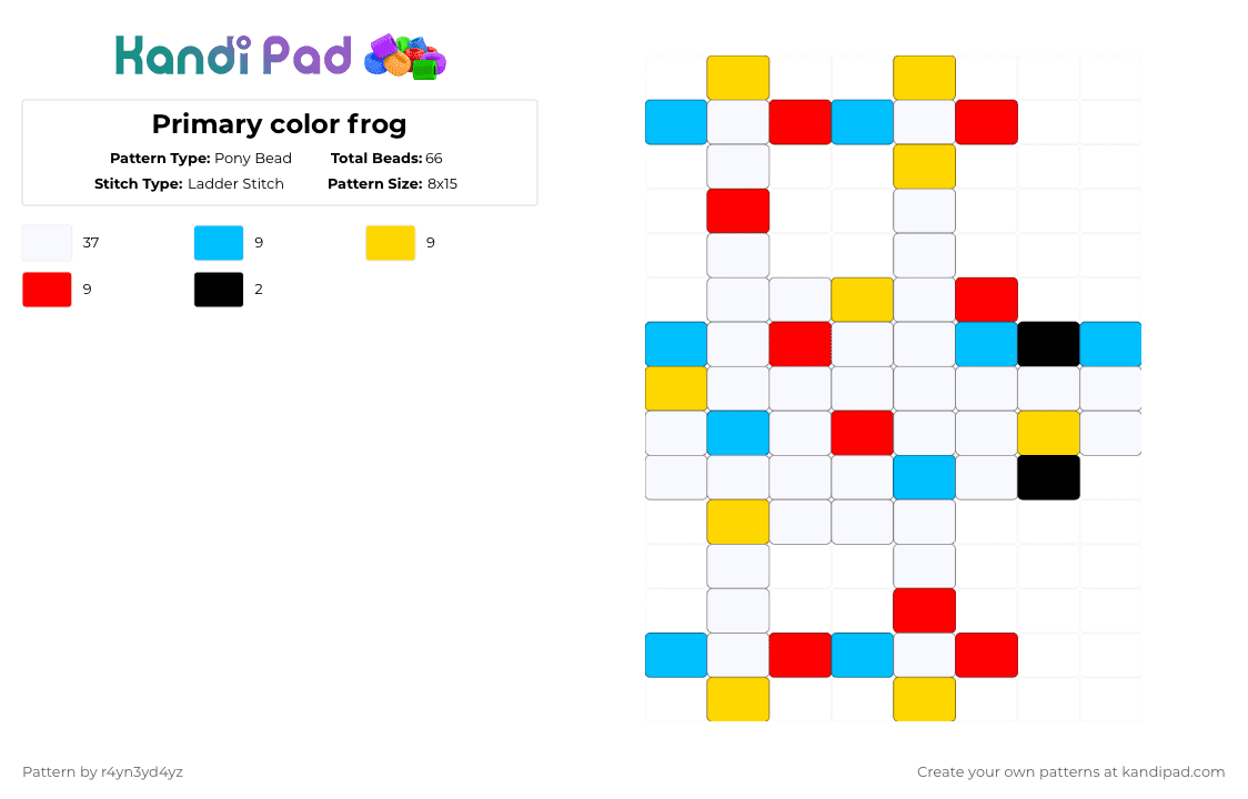 Primary color frog [read description] - Pony Bead Pattern by r4yn3yd4yz on Kandi Pad - white,light blue,yellow,red