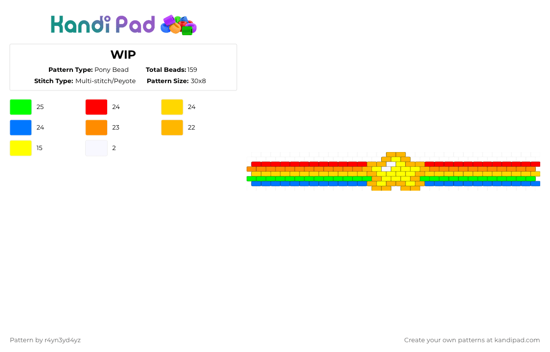 Rainbow with big star cuff - Pony Bead Pattern by r4yn3yd4yz on Kandi Pad - yellow,orange,rainbow,colorful,star,decora,bright,cuff