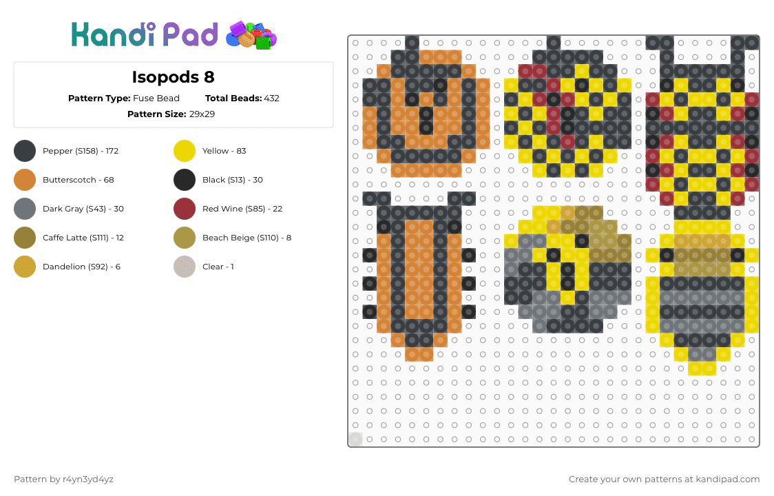 Isopods 8 Fuse Bead Pattern - Kandi Pad | Kandi Patterns, Fuse Bead ...
