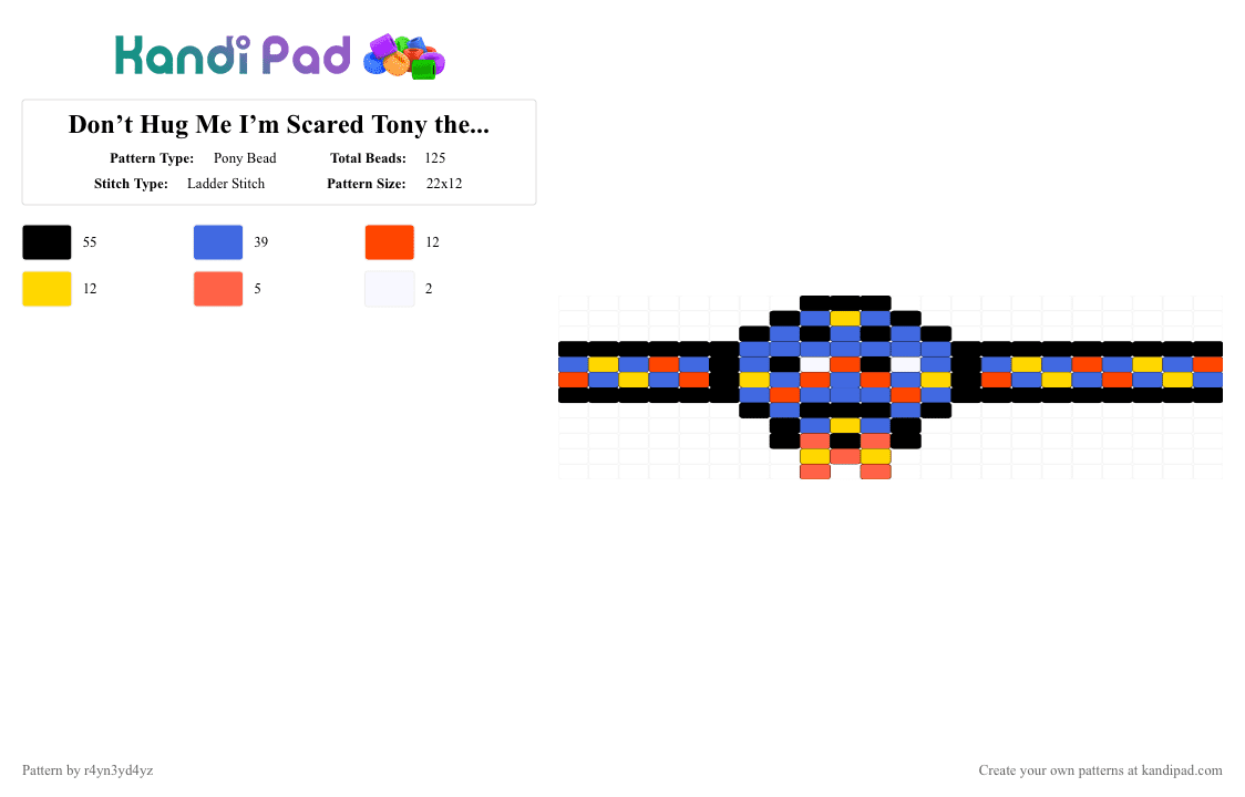 Don’t Hug Me I’m Scared Tony the clock watch ladder - Pony Bead Pattern by r4yn3yd4yz on Kandi Pad - blue,dhmis,dont hug me im scared,ladder stitch,watch,horror,show,clock,primary colors