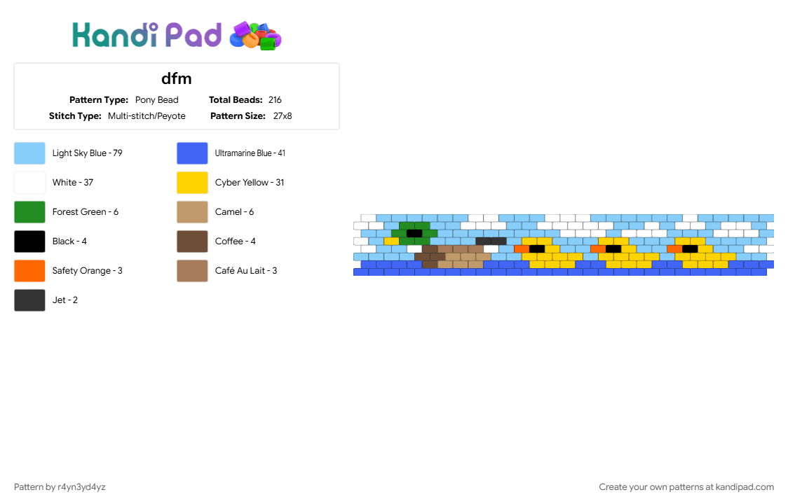 ducks following mom duck cuff - Pony Bead Pattern by r4yn3yd4yz on Kandi Pad - animal, bird, blue, chick, cute, light blue, river, water, yellow