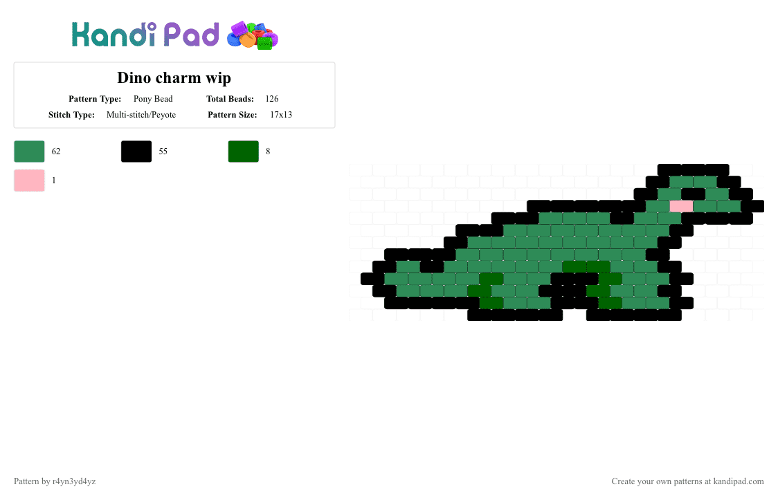 Dino charm wip - Pony Bead Pattern by r4yn3yd4yz on Kandi Pad - green
