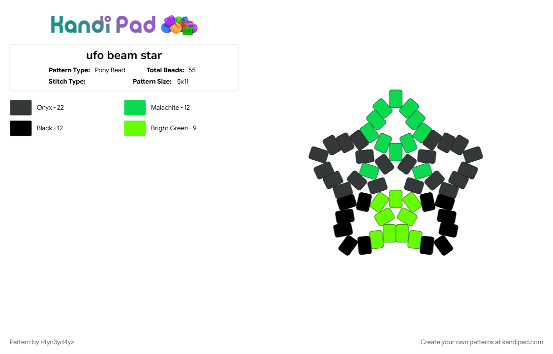 ufo beam star - Pony Bead Pattern by r4yn3yd4yz on Kandi Pad - alien, galaxy, green, space, teal
