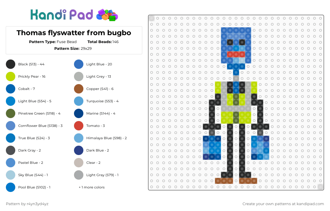 Thomas flyswatter from bugbo - Fuse Bead Pattern by r4yn3yd4yz on Kandi Pad - blue,green,beige