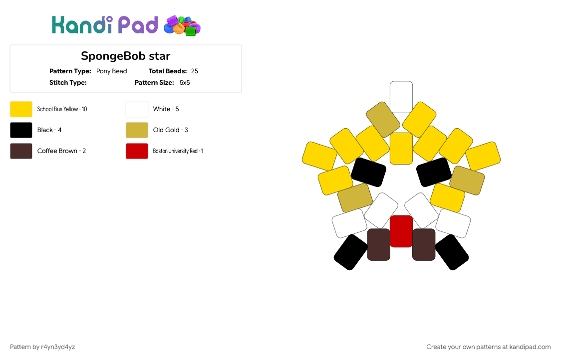 SpongeBob star - Pony Bead Pattern by r4yn3yd4yz on Kandi Pad - yellow