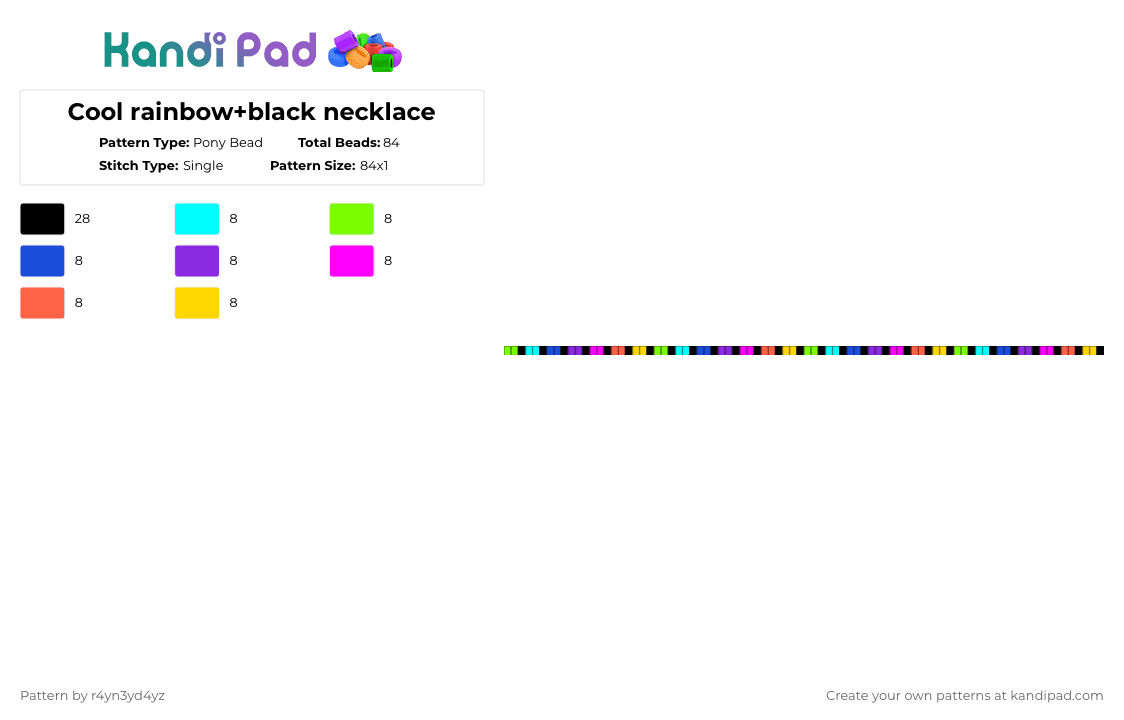 Cool rainbow+black necklace - Pony Bead Pattern by r4yn3yd4yz on Kandi Pad - green,purple,red,colorful,scene,black,rainbow,single,necklace