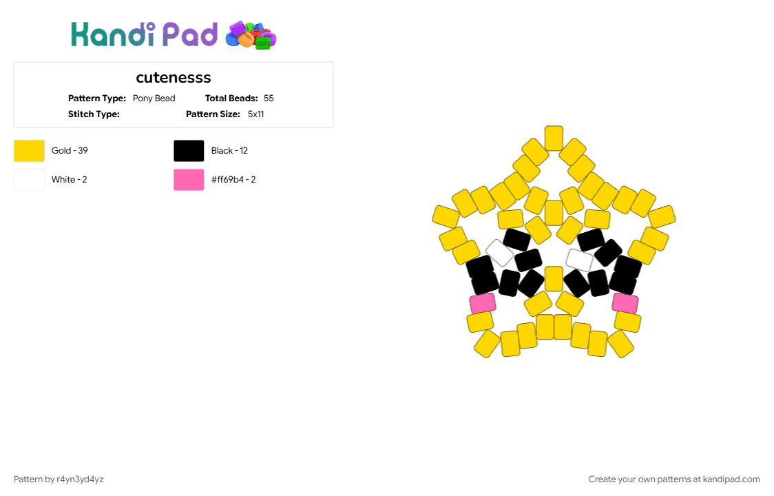 Blushing big star - Pony Bead Pattern by r4yn3yd4yz on Kandi Pad - cute, yellow