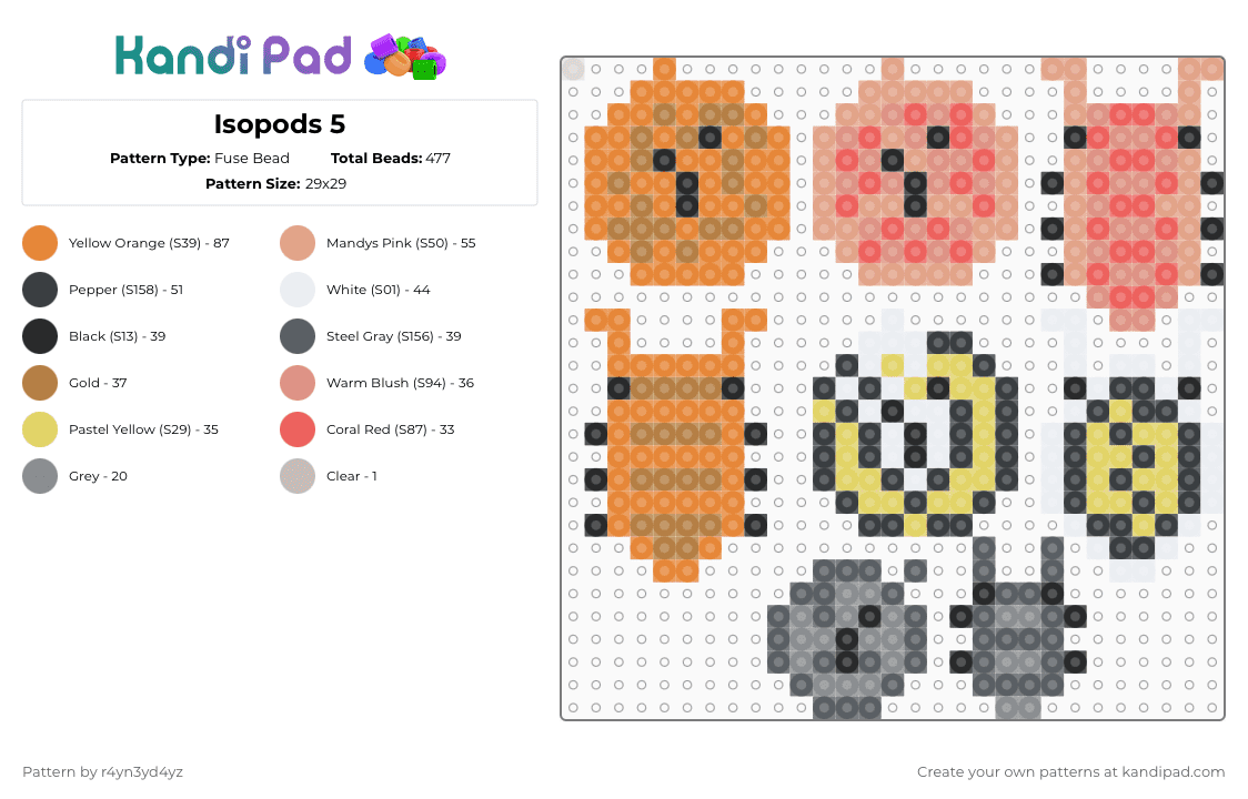 Isopods 5 Fuse Bead Pattern - Kandi Pad | Kandi Patterns, Fuse Bead ...
