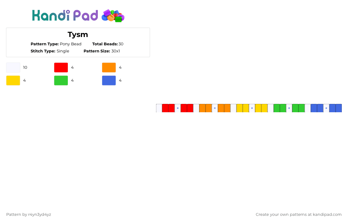 Rainbow and white single with stars - Pony Bead Pattern by r4yn3yd4yz on Kandi Pad - orange,green,colorful,single,rainbow,star,kidcore,decora,clowncore