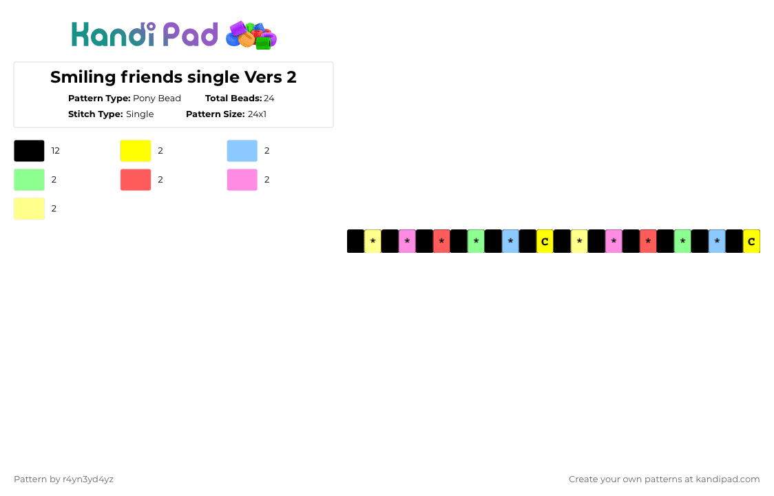 Smiling friends single Vers 2 - Pony Bead Pattern by r4yn3yd4yz on Kandi Pad - black,yellow,smiling friends,cartoon,show,single,adult swim,colorful,rainbow