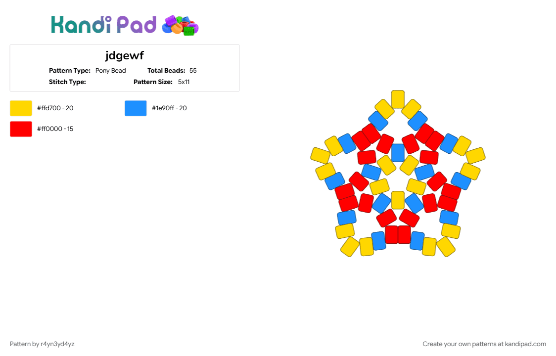 Big primary color star - Pony Bead Pattern by r4yn3yd4yz on Kandi Pad - clowncore, red, yellow